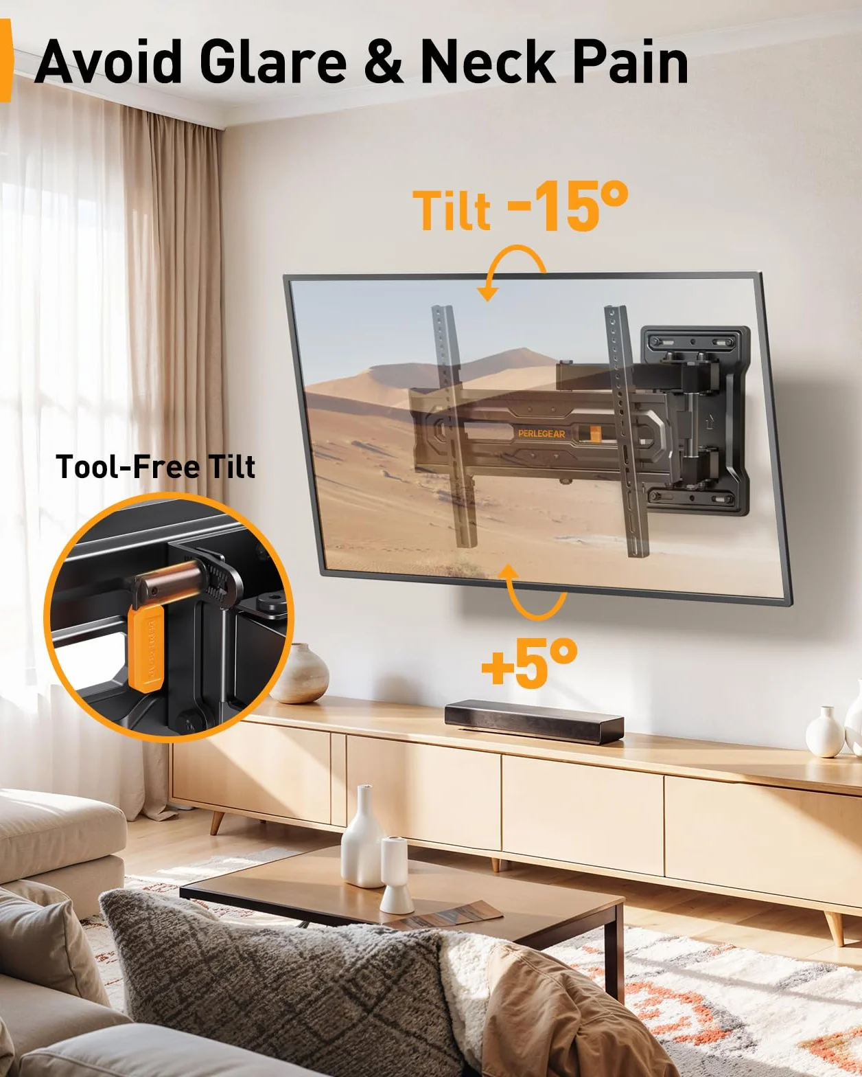 Perlegear TV Wandhalterung für 23-70 Zoll TVs bis 50 kg, Höhenverstellbare Wandhalterung Fernseher mit Schnelle Neigungsverstellung, Fernseher Halterung 55 Zoll Schwenkbar, Max VESA 400x400 mm