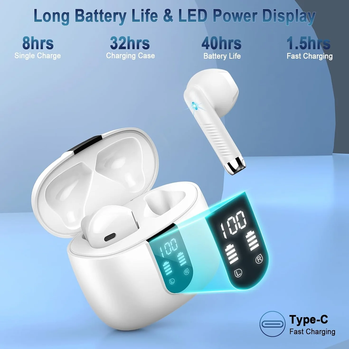 Bluetooth 5.3 Kopfhörer, In Ear Kopfhörer Kabellos mit 4 Mic, 48H Tiefer Bass Spielzeit Wireless Earbud, LED-Anzeige, Bluetooth Ohrhörer mit ENC Noise Cancelling, IP7 Wasserdicht Kopfhörer Sport USB-C