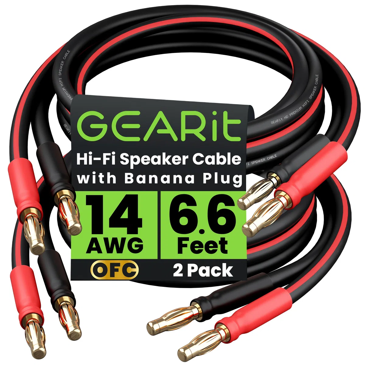 GEARit OFC Lautsprecher kabel 2 x 2,50 mm² 2 Meter Audio Kabel 14 AWG CL2 Speaker Cable HiFi Boxkabel 2 Adriges Kabel mit Vergoldeten Bananensteckern 2-Pack