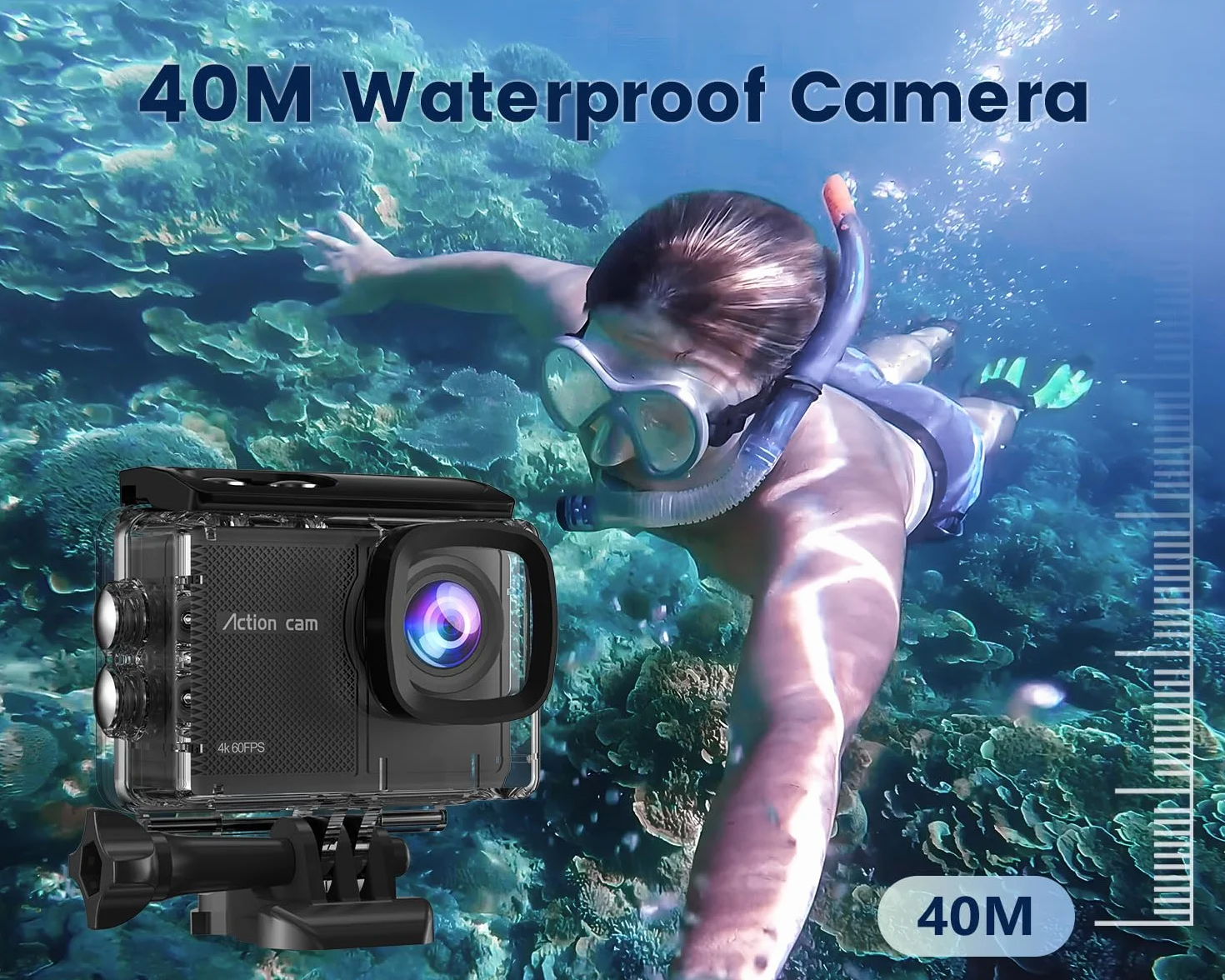 Action Cam Wasserdicht 4K60FPS 64GB Karte 131FT Unterwasserkamera 8X Zoom WiFi Helmkamera 48MP Stabilisierte Actionkameras mit Fernbedienung 2x1350 Batterien
