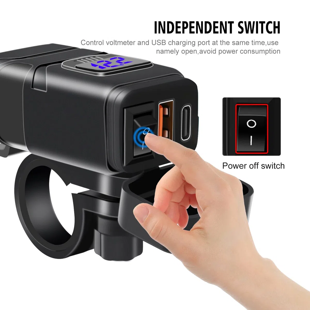 12V USB Steckdose Auto Ladegerät mit Schalter, Auto USB Ladegerät KFZ QC3.0 PD Type C mit Switch, KFZ LadegerätUSB C Wasserdicht für Wohnmobil Motorrad Boot Yacht (Blau)
