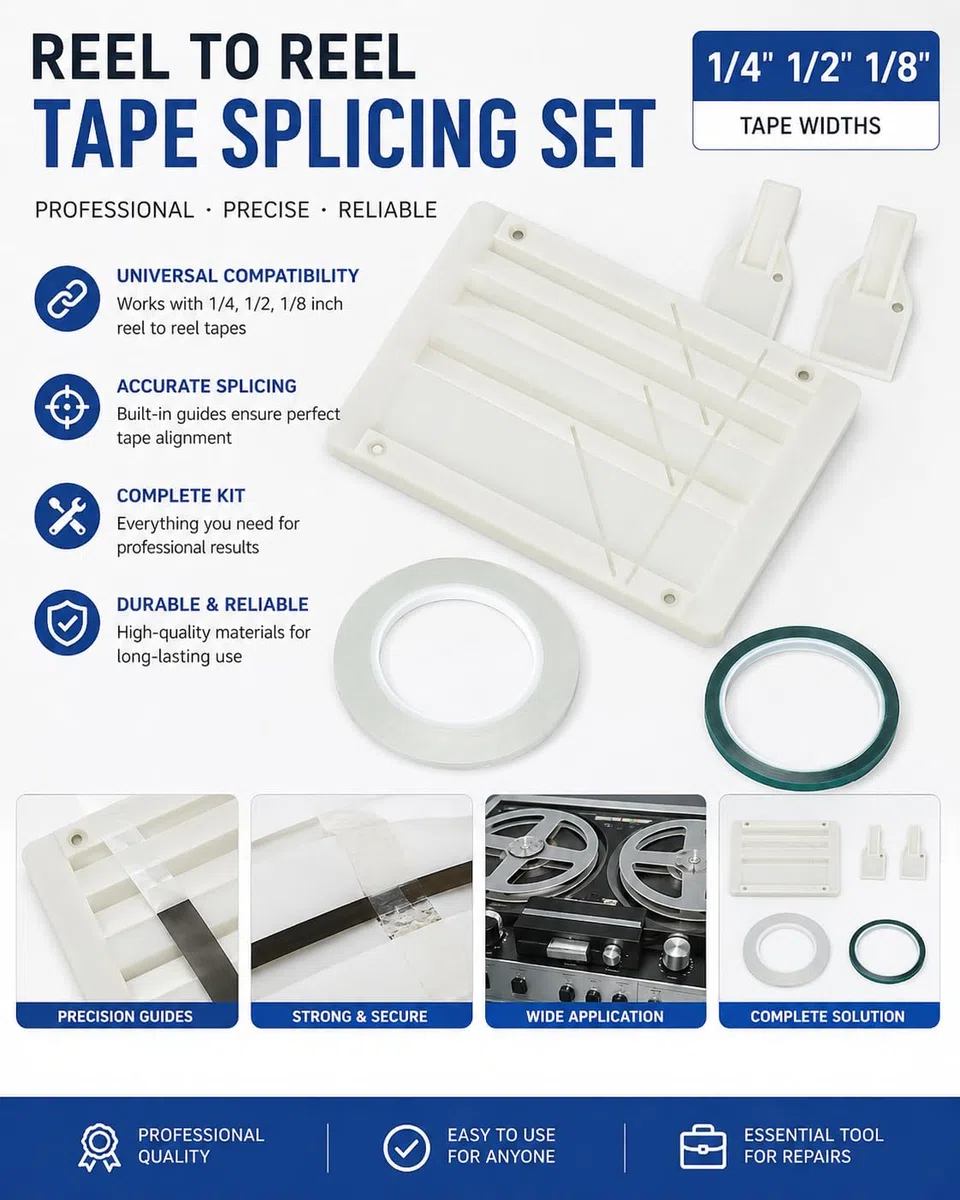 Band Spleißset mit Anschlussplatte und Schneidemesser | Kassettenband-Reparaturset Reel to Reel Tape Splicing Kit Bandspleißwerkzeug für 1/4 1/2 1/8 10 Zoll Kassetten Reparatur