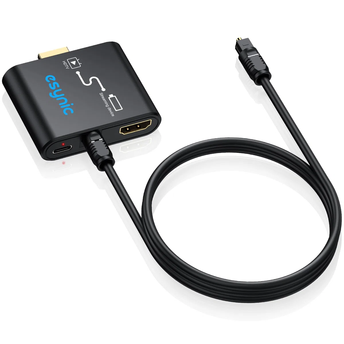 eSynic HDMI zu HDMI Audio Extractor 4K Optisch Splitter Adapter mit Optischer Audioausgang für Fire TV Stick Spezieller Fernsehkonverter 5.1 DTS Soundbar Konverter Ohne ARC/eARC Plug & Play