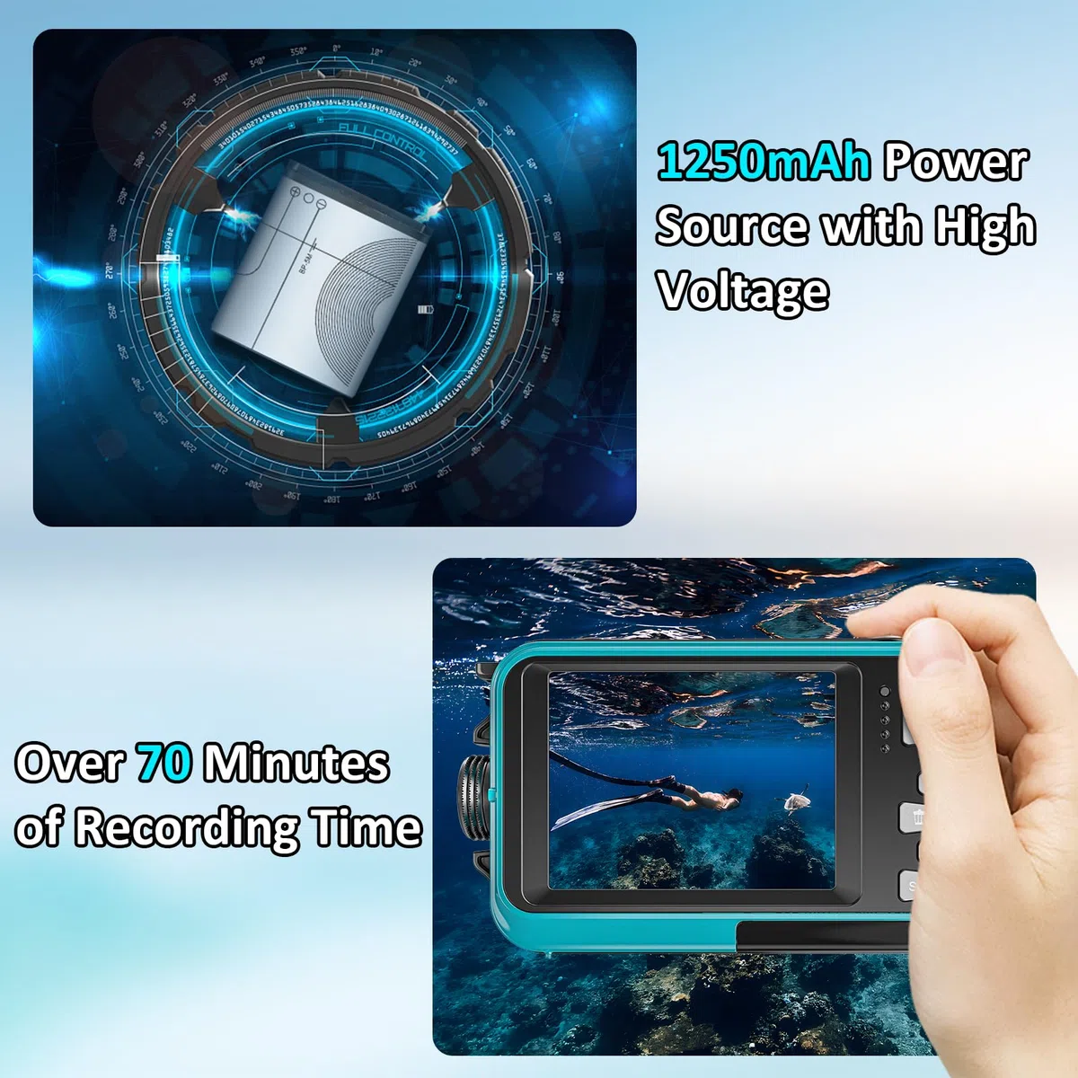 Unterwasserkamera 4K 48MP Autofokus Selfie Dual Screen wasserdichte Kamera