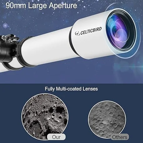 Telescope für Erwachsene Astronomie, 90mm Öffnung 700mm Refraktor-Teleskope für Erwachsene Anfänger Kinder mit hoher Präzision Anpassung, Ultra-stabilen Vertisteel AZ Mount Base Stativ