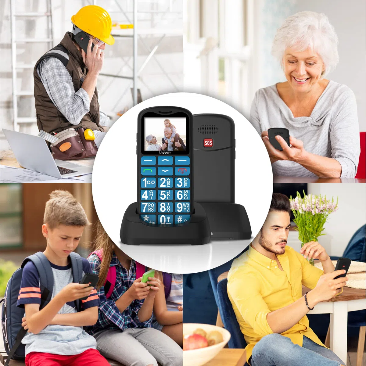 uleway Seniorenhandy mit großen Tasten und ohne Vertrag, Dual SIM Rentner GSM Senioren Handy mit SOS Notruftaste Großtastenhandy mit Ladestation-Blau