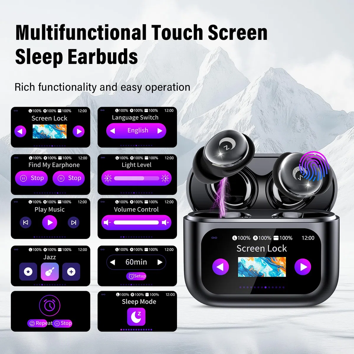 VEKJ Bluetooth Kopfhörer, Mini 48 Std Schlafkopfhörer Bluetooth 5.4 mit Touchscreen,