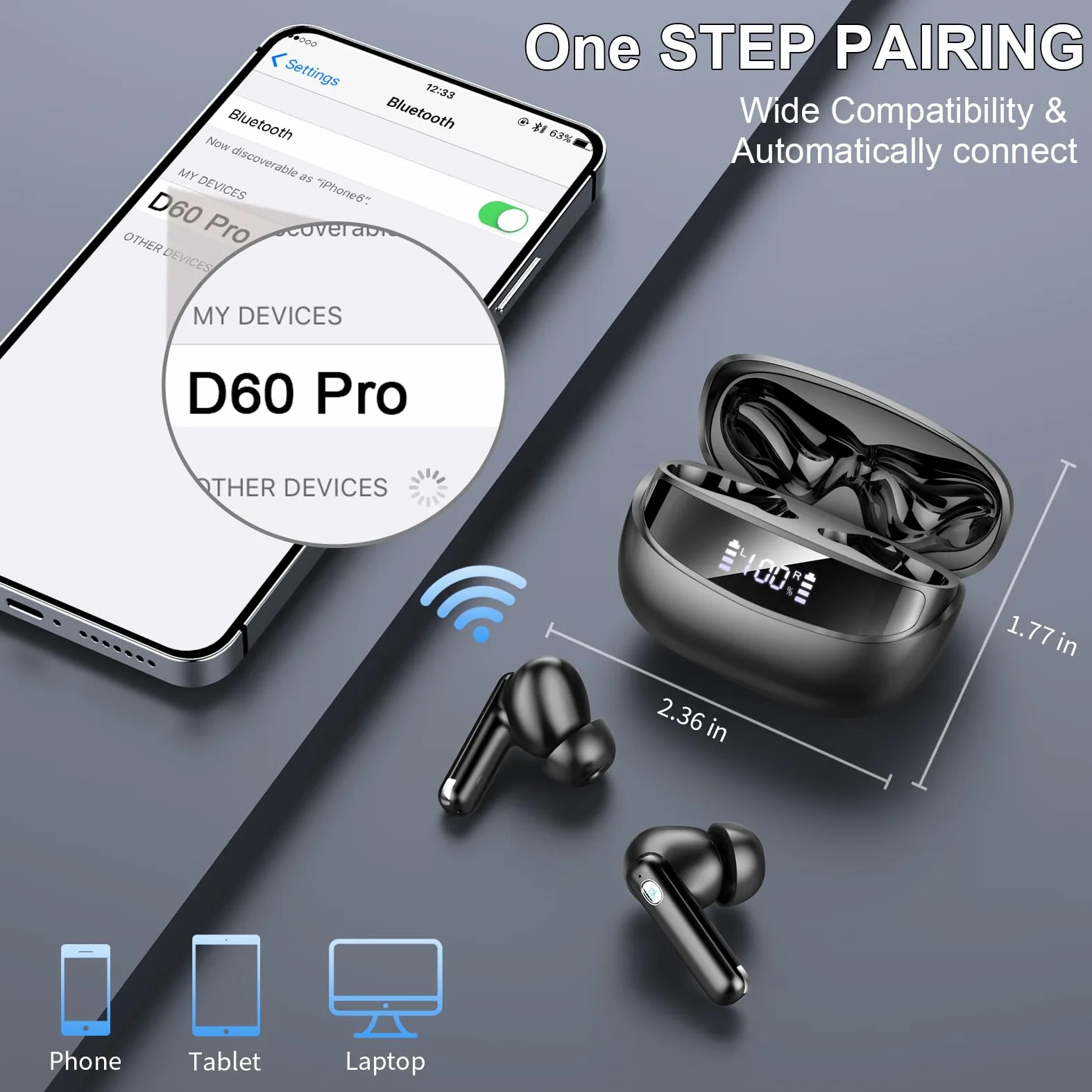 2026 Kopfhörer Kabellos Bluetooth 5.4, Bluetooth Kopfhörer, 4 ENC Noise Cancelling Mics, 50 Std Spielzeit, HiFi Stereo, IP7 Wasserdicht, Ohrhörer mit LED Anzeige, In Ear Kopfhörer Kabellose Kopfhörer