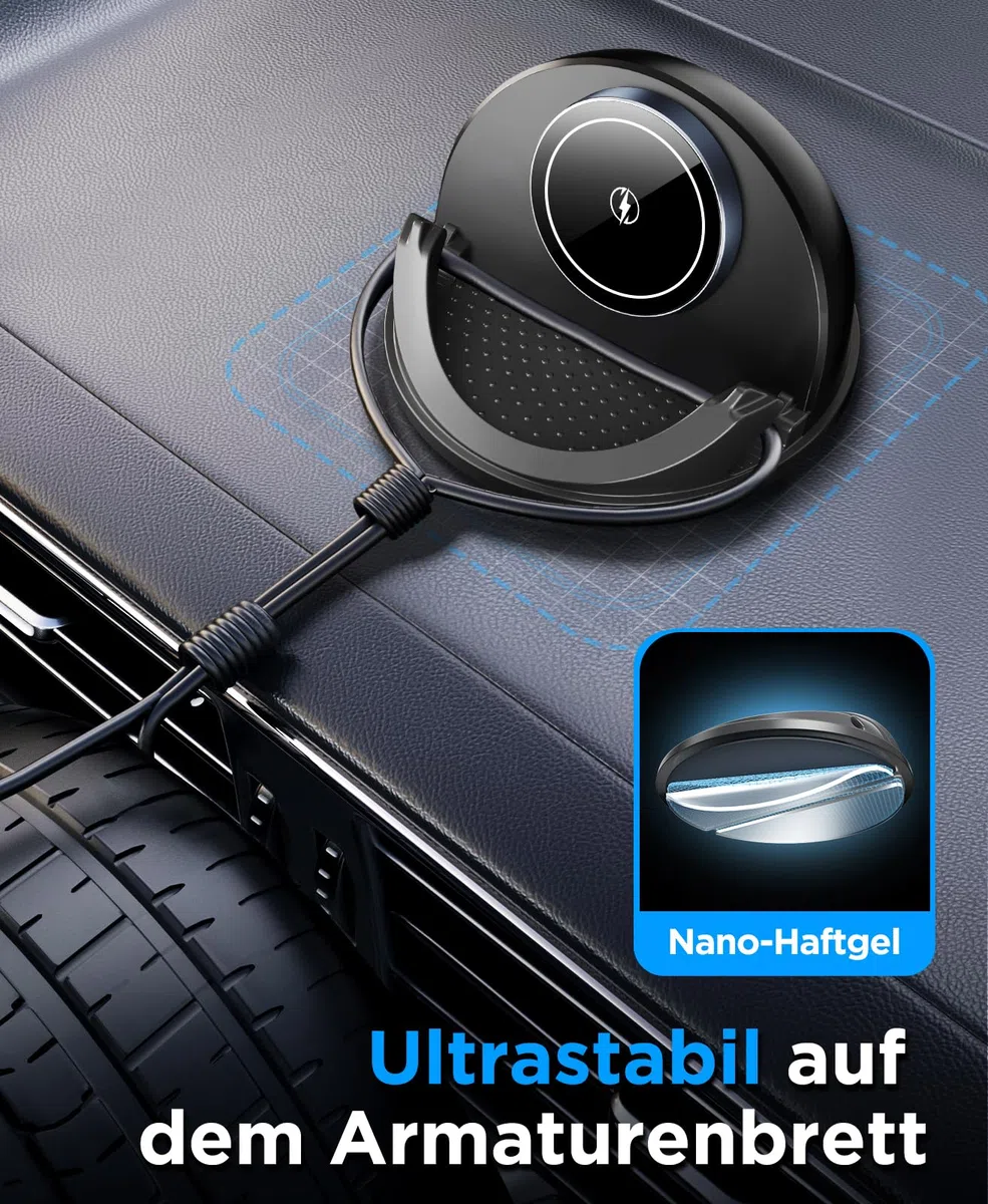 Beeasy 15W Handyhalterung Auto mit Ladefunktion, [2026 Kühlung Lüfter] Qi Induktive Ladestation Auto Handy Halterung Armaturenbrett, Wireless Charger Kfz für iPhone Samsung Smartphone