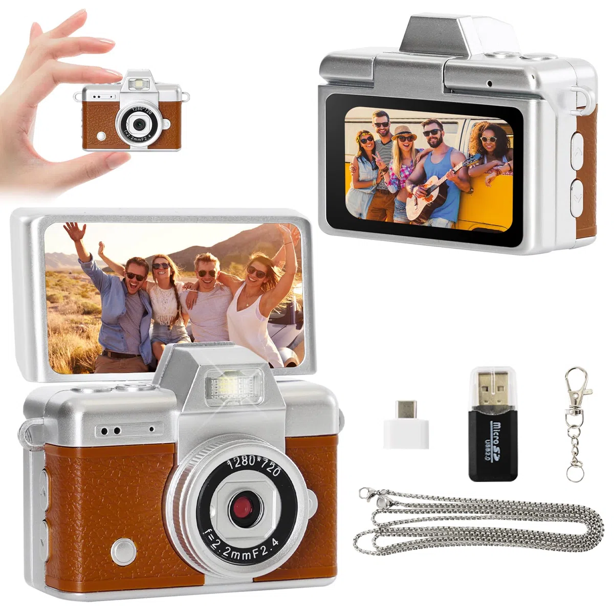 Retro Mini Digitalkamera,Kamera Schlüsselanhänger 1,3-Zoll Minikamera & Keychain Camera mit Blitz 1080P Fotokamera Retro Kamera Blitz & Aufzeichnung Klapp-Display & Vintage Design
