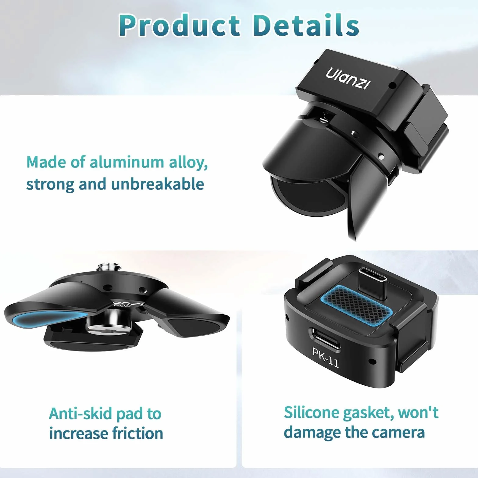 ULANZI Pocket 3 Mini Stativ Kit für DJI Osmo Pocket 3-Zubehör, Type-C-Ladeanschluss mit 1/4-Schraubenloch, für DJI Osmo Pocket 3, Smartphones, Action Kameras, Stativen, Gimbals (PK-08 & PK-11)
