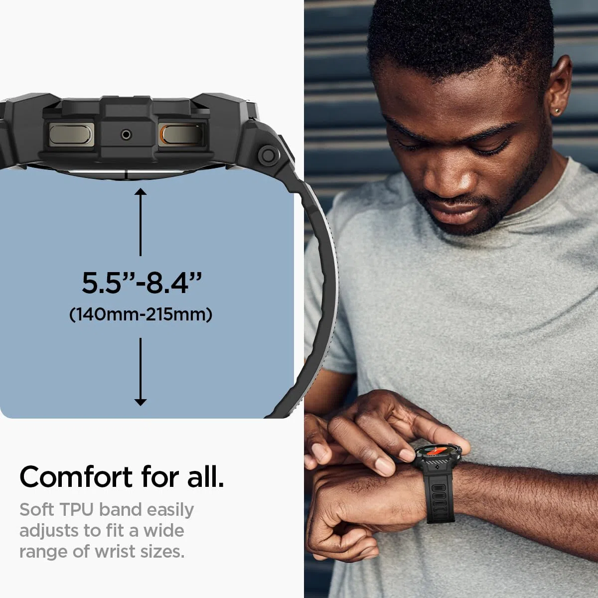 Spigen Rugged Armor Pro Hülle mit Armband Kompatibel mit Samsung Galaxy Watch 7 44mm (2024) - Matt Schwarz