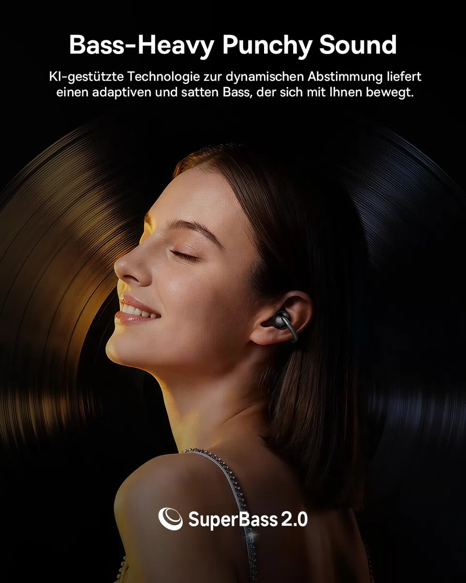 Baseus Bowie MC2 Air Open-Ear-Kopfhörer, Clip-On Earbuds mit CloudComfort, Bluetooth 6.0, SuperBass 2.0, 4 KI-Mikrofonen für klare Anrufe, 40 Std. Akkulaufzeit, IP67, nur 4,9 g leicht