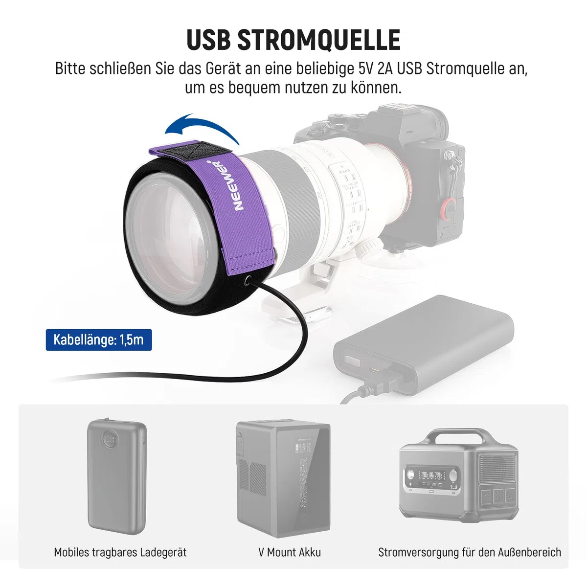 NEEWER 400mm Objektivheizung für Kamera Teleskop, USB Lens Heater Warmer mit 3 Temperaturstufen, Objektiv Wärmer verhindert Tau Nebel und Kondensation für DSLR Cam Fernglas Astrofotografie, HW-29B
