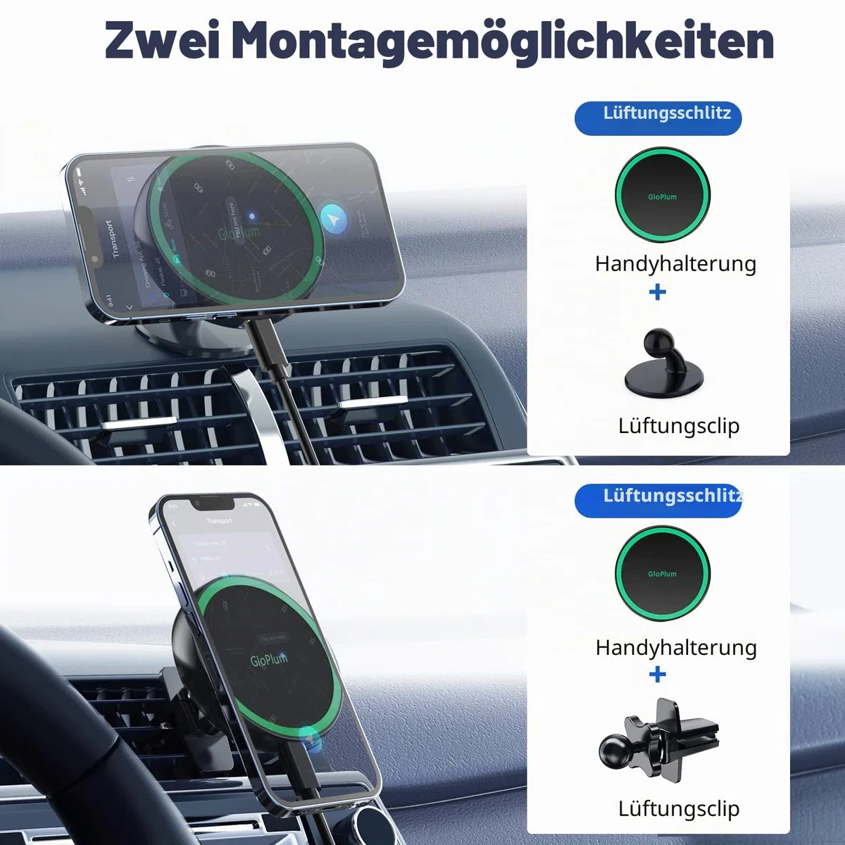 Gloplum Kompatibel 15W Ladegerät Magsafe Autohalterung, Kabelloses Magnet Auto Handyhalter,Wireless Car Charger KfZ Ladestation Handyhalterung für Phone 13/13 Pro/13 mini/13 Pro/12/12 Pro