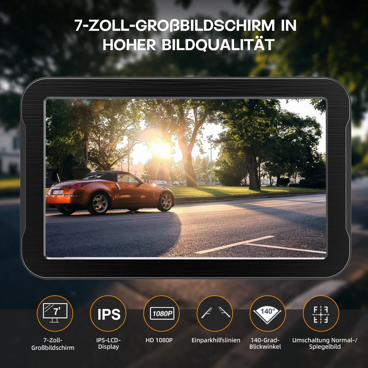 Rückfahrkamera Auto 7-Zoll HD-Monitor Plug-Play Nachrüsten System 1080P Nachtsicht 140° Weitwinkel PKW SUV Pickups