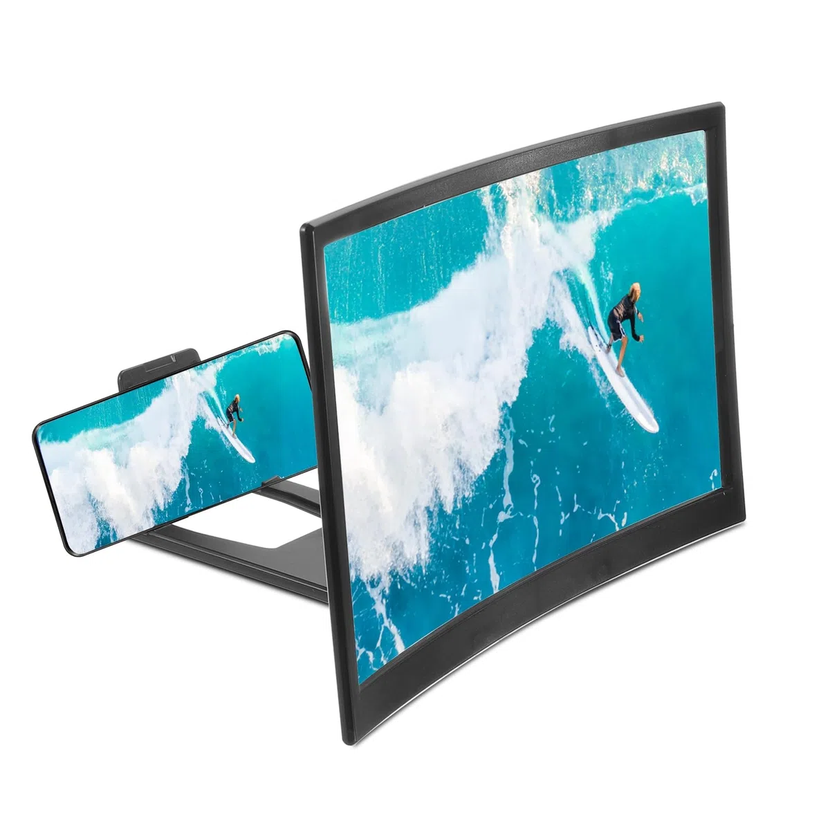 QUARKZMAN 14" Bildschirm Lupe für Handy 3D HD Vergrößernde Projektor Bildschirm Verstärker Stand für Alle Telefone Filme Videospiele Schwarz 12x7.5x0.5