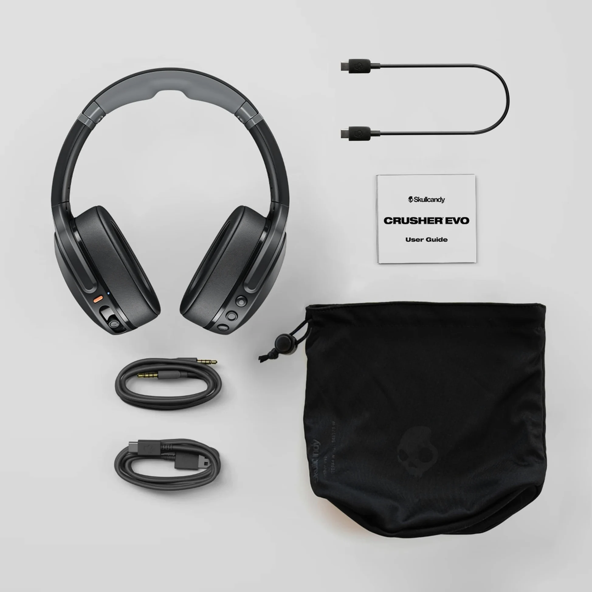 Skullcandy Crusher Evo Wireless Bluetooth-Kopfhörer mit zusätzlichem USB-C-Ladekabel, multisensorischem Bass, schallisolierender Over-Ear-Passform, 40 Stunden Akkulaufzeit - Schwarz