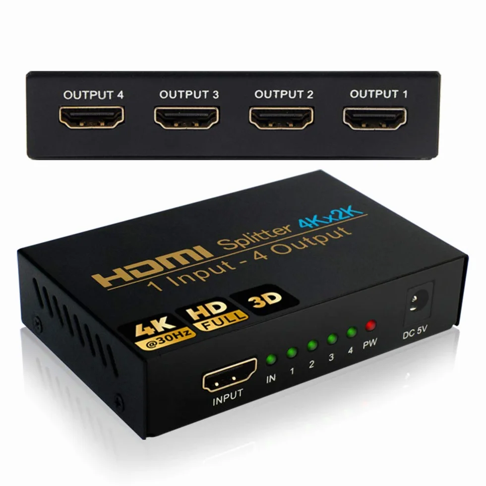 HDMI Splitter 1 in 4 Out HDMI Verteiler Audio Splitter 4K HDMI Duplicator HDCP/UHD/1080P@30Hz 3D 4K@30Hz für/Kompatibal mit Xbox/PS4/PS3/Google Chromecast/AppleTV/Blu-Ray/HDTV/Sky Box Fire Stick/DVD
