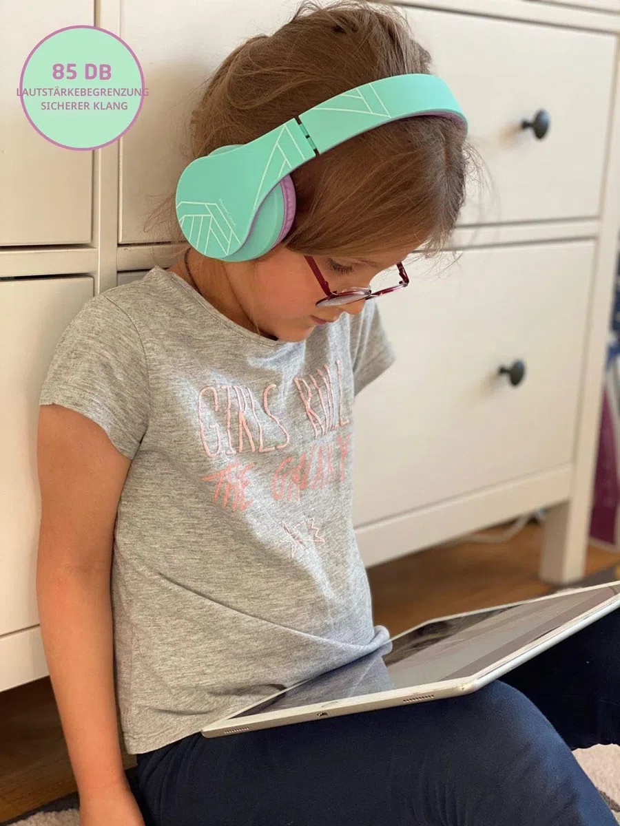 Kinder Kopfhörer, PowerLocus KinderKopfhörer Bluetooth mit 85dB Lautstärkebegrenzung, Faltbar mit Tragetasche, Kopfhörer Over Ear Kabellose und Kabel mit Mikrofon, Micro-SD-Modus für Handy, PC, Tablet