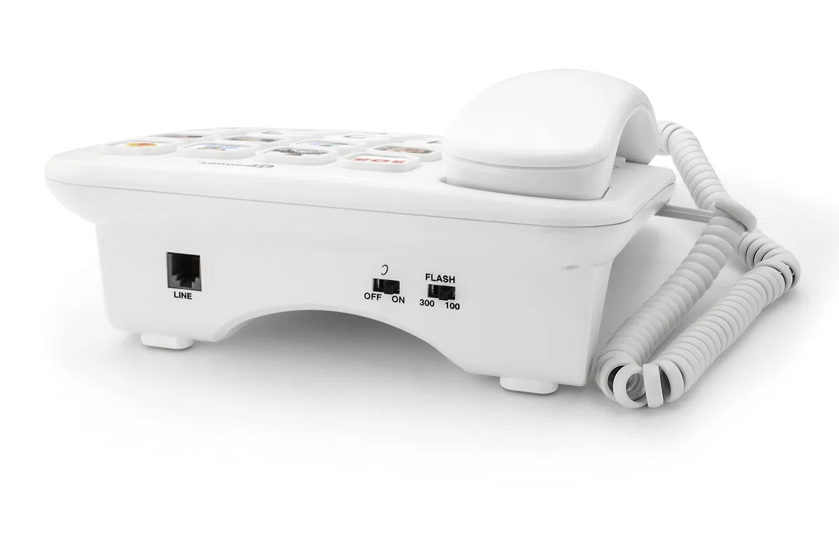 Geemarc Photophone 110 - Großtasten-Festnetztelefon mit verstärkter Empfangslautstärke, anpassbaren Fototasten und Lautsprecher für Senioren - Geringer bis mittlerer Hörverlust - DE Version