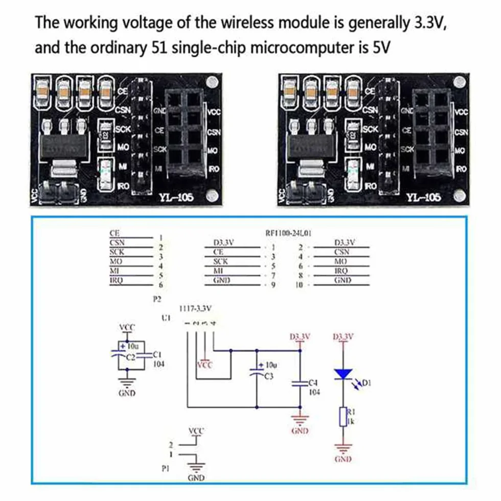 NRF24L01+PA+LNA Funkmodul mit Antenne, 1100 Meter lange Entfernung, mit NRF24L01 Wireless Modul-Adapter, 3,3 V, 4 Stück
