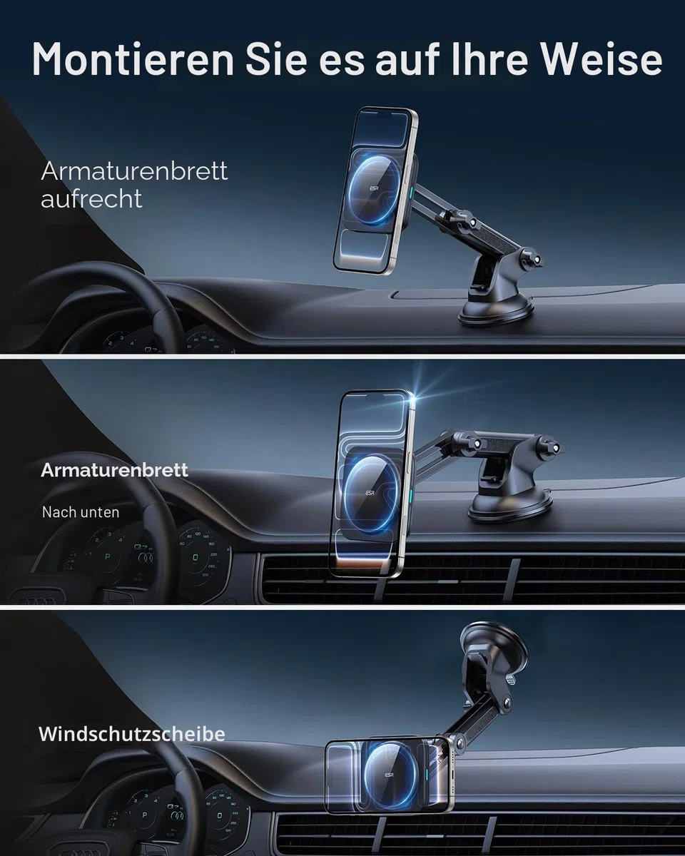 ESR für Magsafe Autohalterung mit Ladefunktion, Armaturenbrett Handyhalterung Auto Ladegerät, Magnet Handyhalterung Auto mit Ladefunktion für iPhone Air/17/17e/16/15/14/13/12, S25/S26, Schnellladung