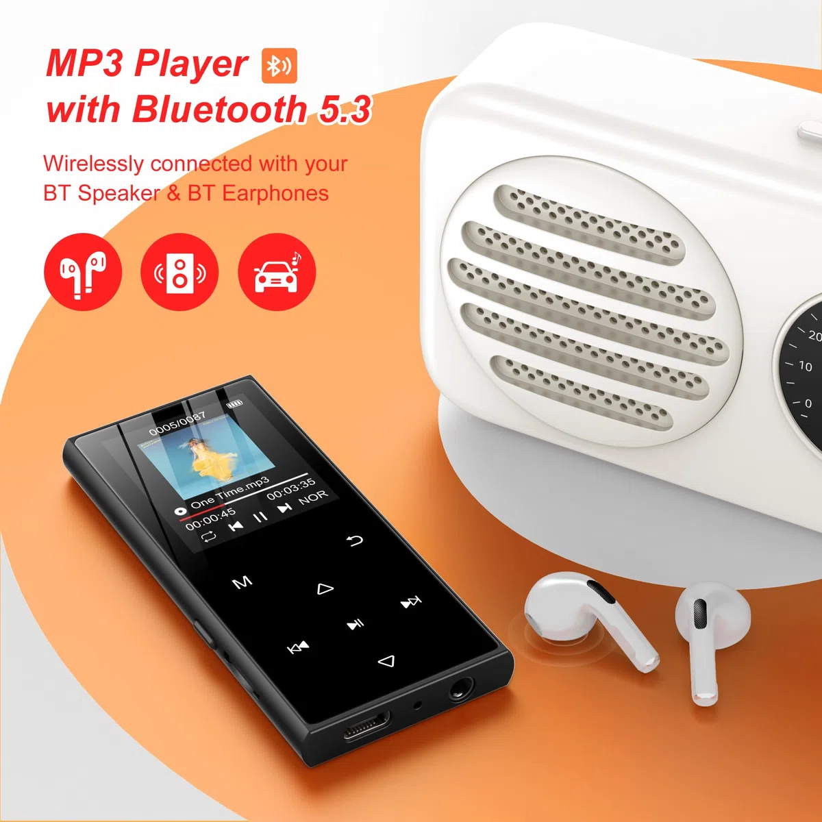 SWOFY 128GB MP3-Player Bluetooth 5.3, 1.8-Zoll-Screen & HiFi-Musik, mit Lautsprecher, FM-Radio, E-Book-Funktion und Aufnahmefunktion (schwarz)