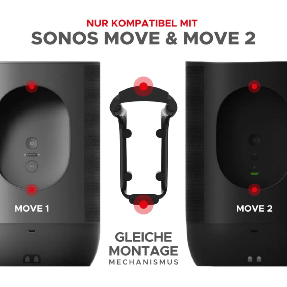 Sound Bass Move Lautsprecher-Wandhalterung, Wetterfest, Kompatibel mit Sonos Move Version 1 & 2, Inklusive Montagezubehör, Schwarz
