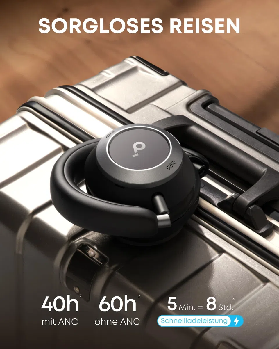 soundcore by Anker Space One Pro Kabellose Kopfhörer, Adaptives aktives Noise Cancelling, 6 Mikros, Faltbar bequem, 60h Akku, Verlustfrei, Schnellladen, Hi-Res Wireless Audio LDAC
