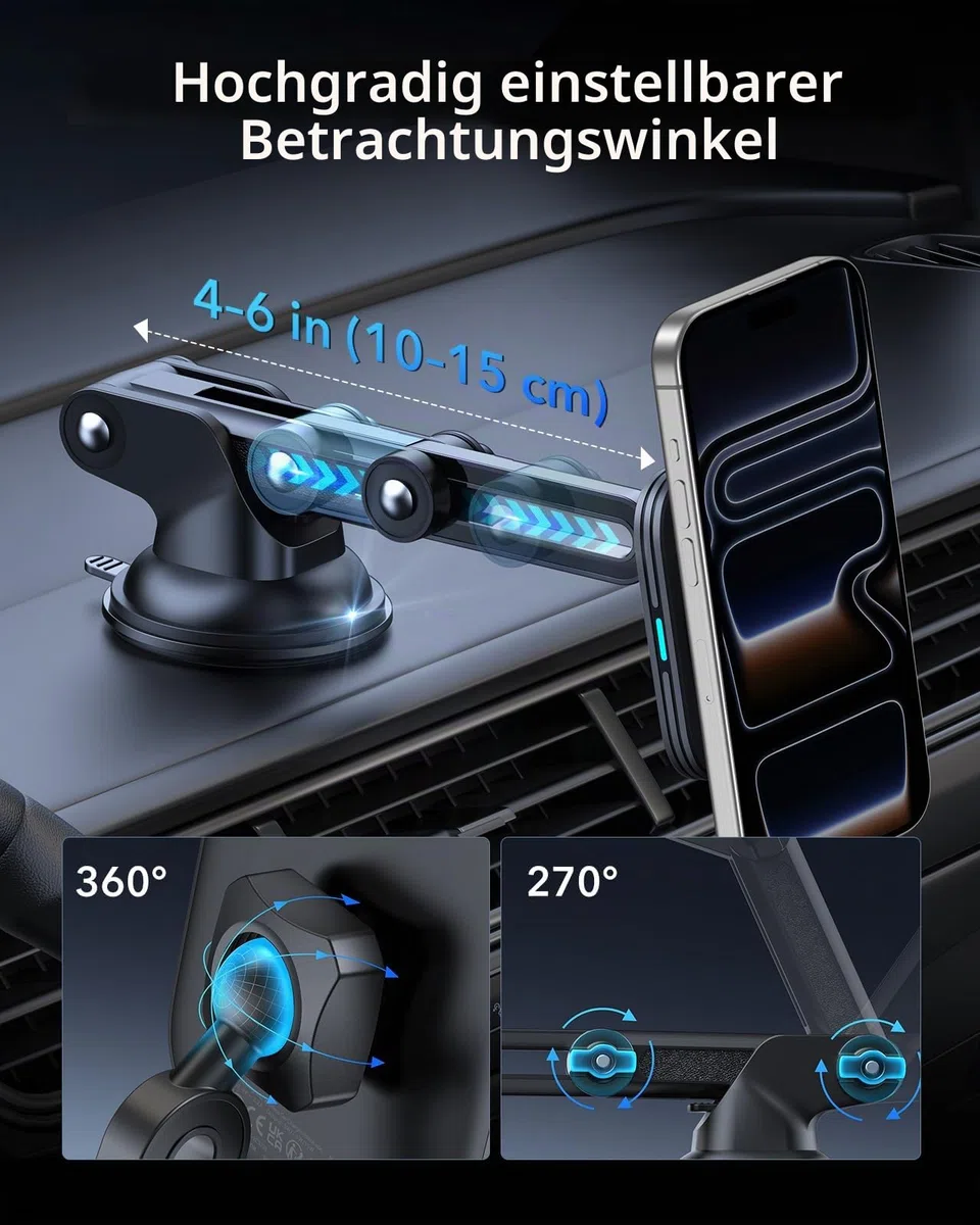 ESR für Magsafe Autohalterung mit Ladefunktion, Armaturenbrett Handyhalterung Auto Ladegerät, Magnet Handyhalterung Auto mit Ladefunktion für iPhone Air/17/17e/16/15/14/13/12, S25/S26, Schnellladung