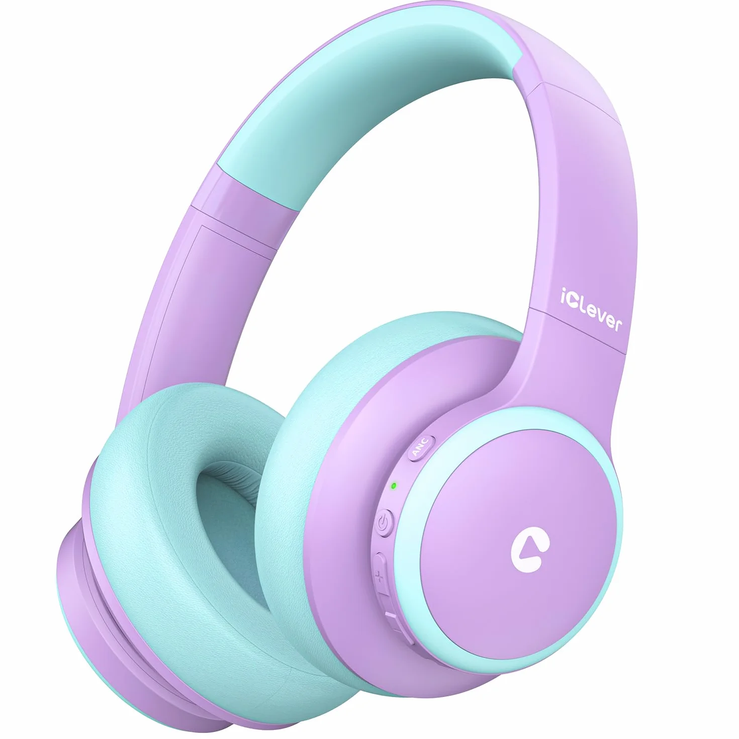 iClever Noise Cancelling Bluetooth Kopfhörer Kinder, 60 Spielzeit, Sichere Lautstärke 80 dBA, Typ-C-Schnellladung, Bluetooth 5.4, Kinder Kopfhörer mit Mikrofon-AUX-Kabel für iPad, Lila