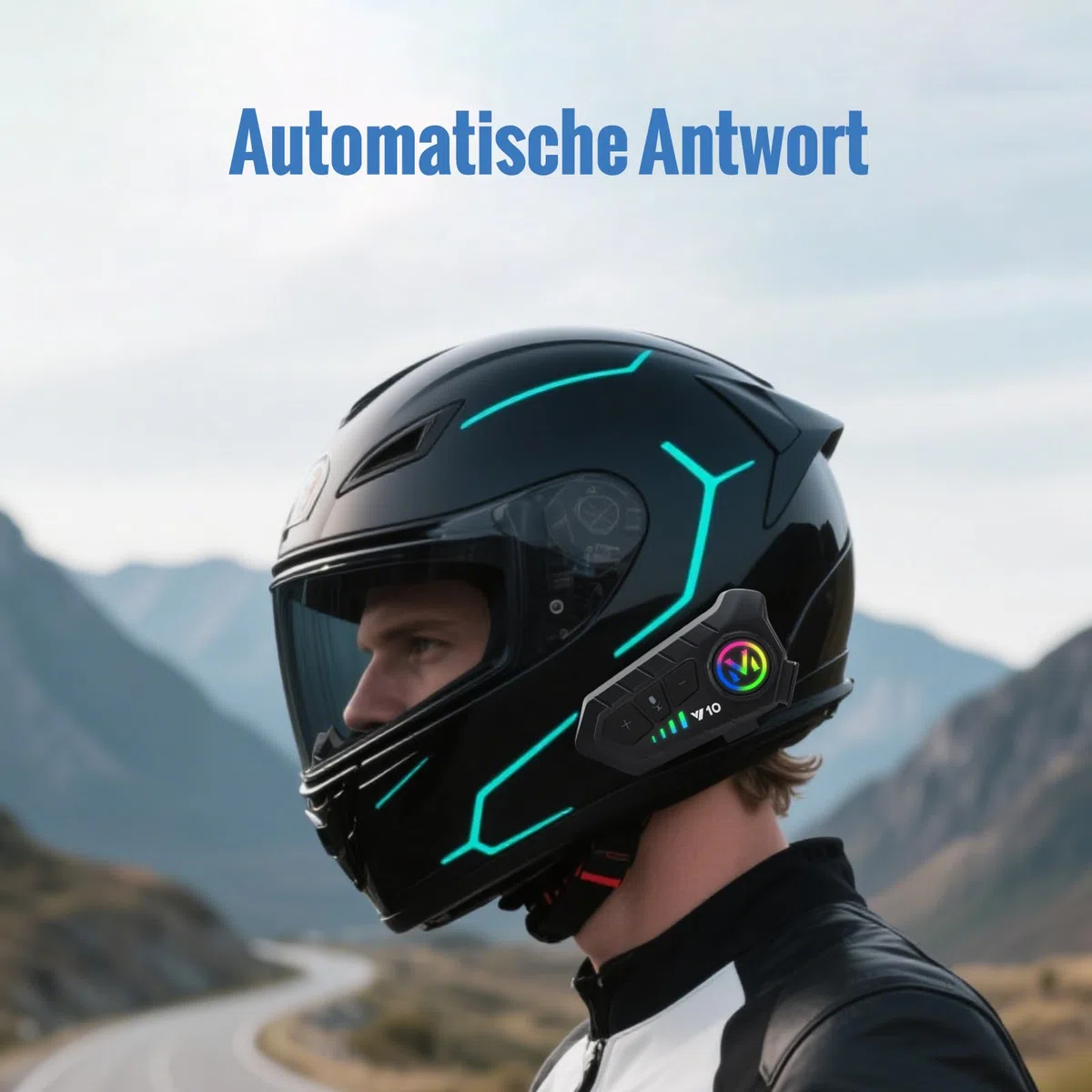 Motorradhelm Bluetooth Headset, Y10 Motorrad Helm Headset mit Sprachassistent, Automatische Beantwortung und Doppelte Geräuschabsparung, für Motorradfahren Skifahren Radfahren