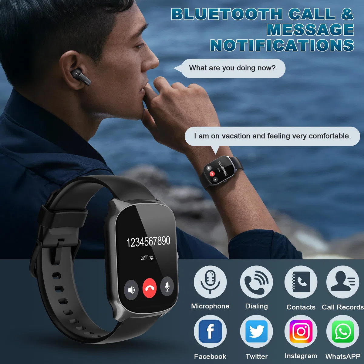 STECEi Smartwatch für Herren & Damen, 1,95'' HD Curved-Display, Bluetooth-Anruf entgegennehmen/tätigen, 112 Sportmodi, Fitnessuhr mit Schrittzähler/Schlafanalyse/Pulsmesser, IP68 wasserdicht, Schwarz