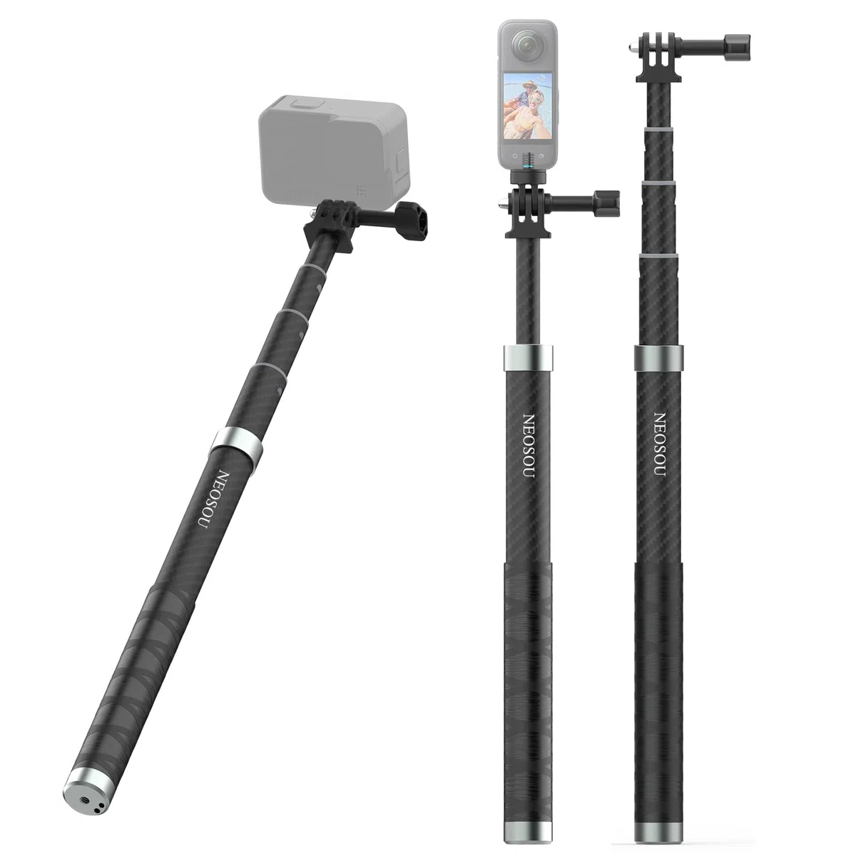 120cm Einbeinstativ Kohlefaser Selfie-Stick Verlängerungsstange für GoPro 13 12 11 10 Insta360 X5 X4 X3 Ace Pro 2 GO 3S Ultra für DJI Action 6 5 Pro 4 3 Osmo 360 Nano Pocket 3 Zubehör