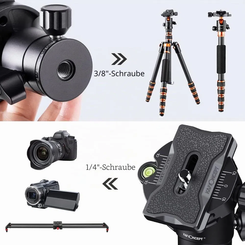 K&F CONCEPT KF25 Kugelkopf Stativkopf, Kamera Kugelkopf mit 1/4 Zoll Schnellwechselplatte und Wasserwaagee, 8 kg Tragkraft, für Stativ, Einbeinstativ, Kamera Slider, Spiegelreflexkamera