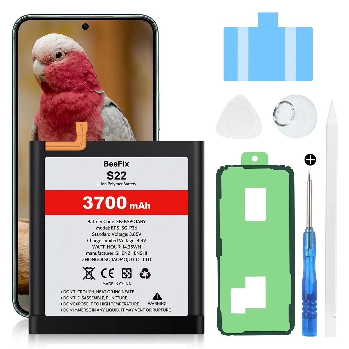 Akku für Samsung Galaxy S22 SM-S901F, 3700mAh Hochkapazitäts-Ersatzakku für Galaxy S22 5G (EB-BS901ABY) mit professionellen Reparaturwerkzeugen