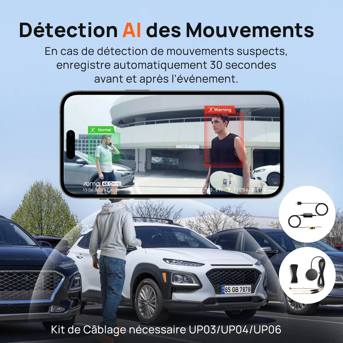 【70mai 4K Omni Dashcam + 128GB SD Karte + UP03】 70mai Dash Cam 4K Omni, Dashcam Auto 360 Grad, Dual STARVIS HDR, AI-Bewegungserkennung, Nachtsicht, GPS WiFi, 24H Parkmodus, App-Steuerung