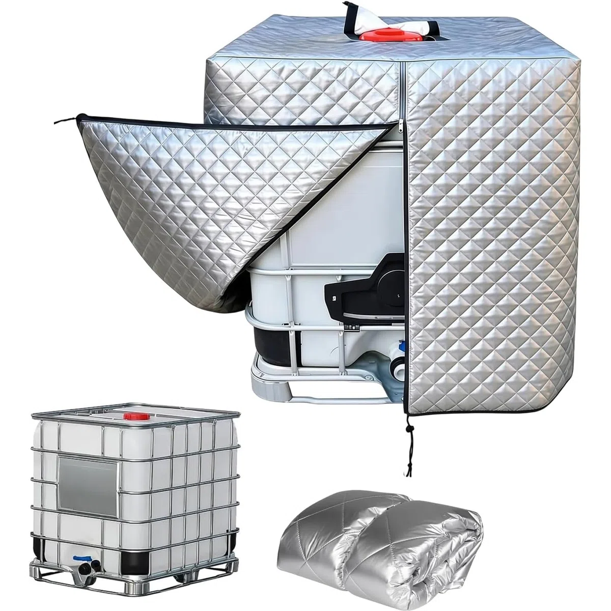 IBC Tank Abdeckung Thermohaube für Container, Wärmedämmung Wassertank Abdeckplane, Schutzhülle Verdicken Hitze & Frostschutz 1000L