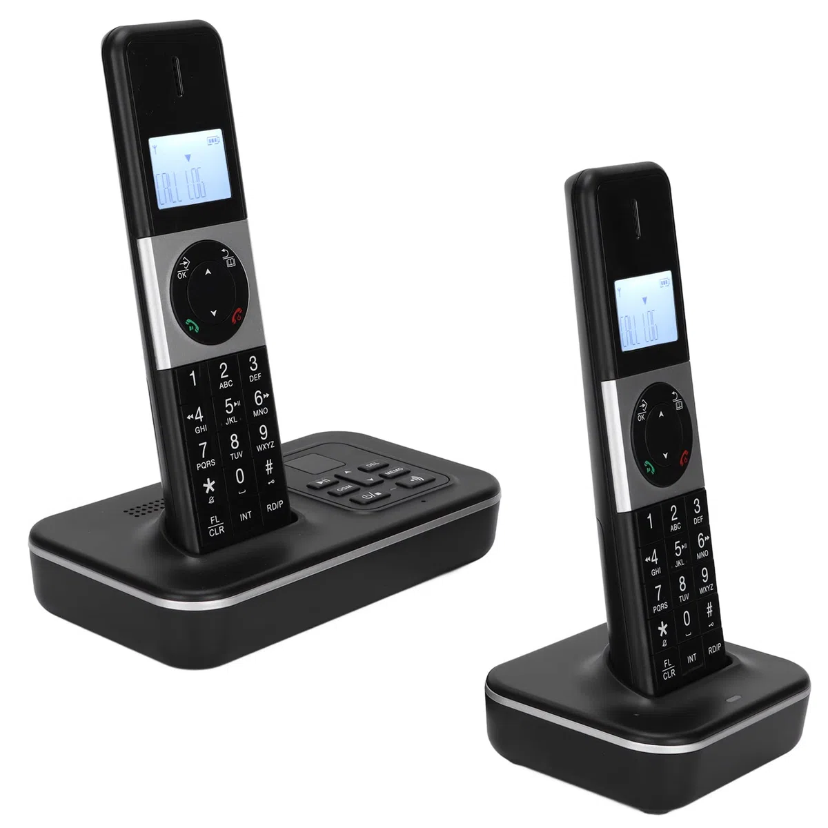Telefon Schnurlos, Schnurloses Telefon mit 2 Hörern, Heimtelefon mit 1,6-Zoll-Display mit Hintergrundbeleuchtung, mit 16 Sprachen, Anrufweiterleitung, Anrufbeantworter, 50 Nummernspeicher, Wecker