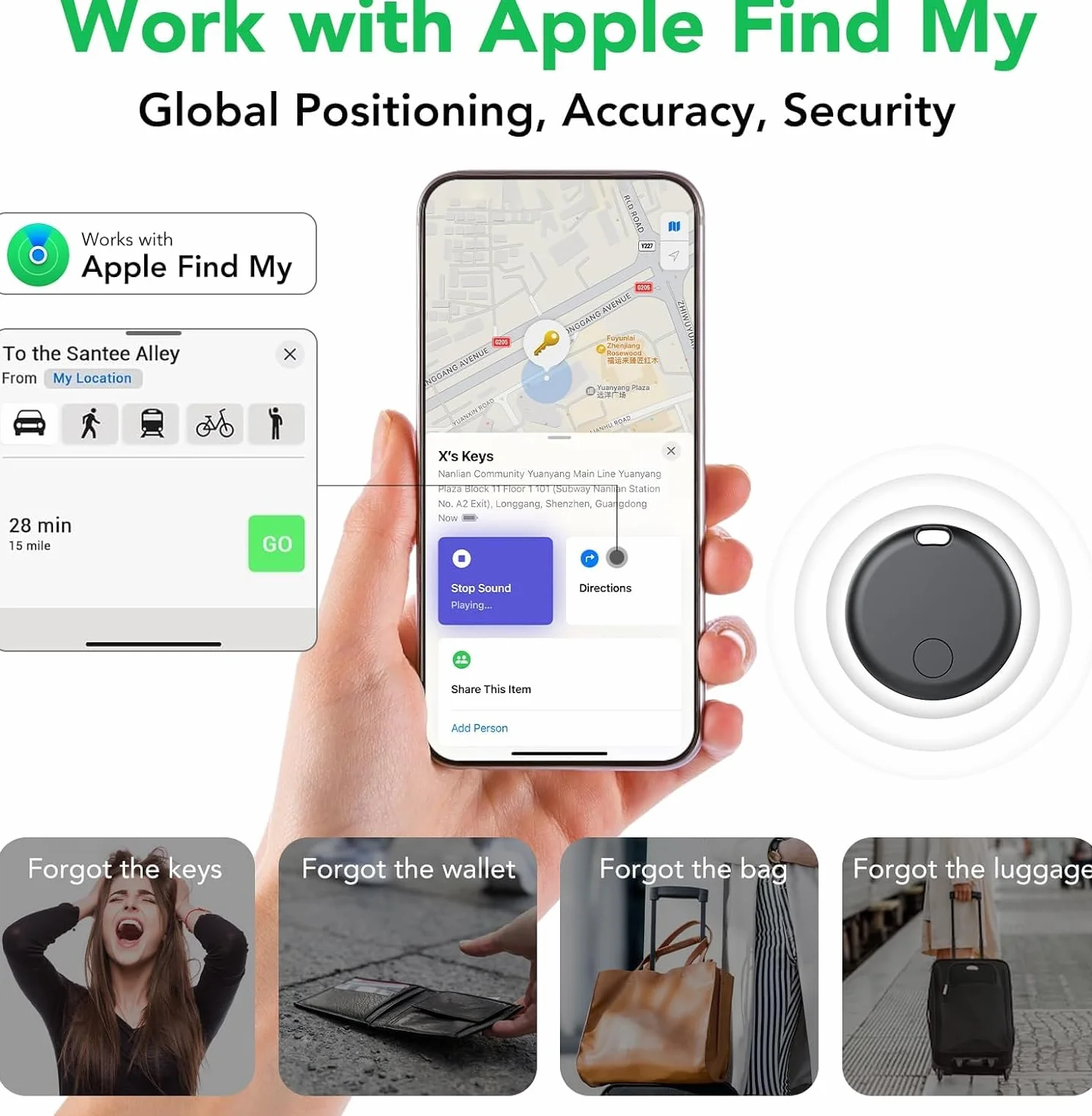 Air Tracker Tags 4er Pack Schlüsselfinder, Air Tracker Tag Kompatibel mit Apple Wo ist? APP (Nur iOS), Koffer Tracker für Taschen/Gepäck/Key, Batterielebensdauer EIN Jahr, IP67 wasserdicht (4er Pack)