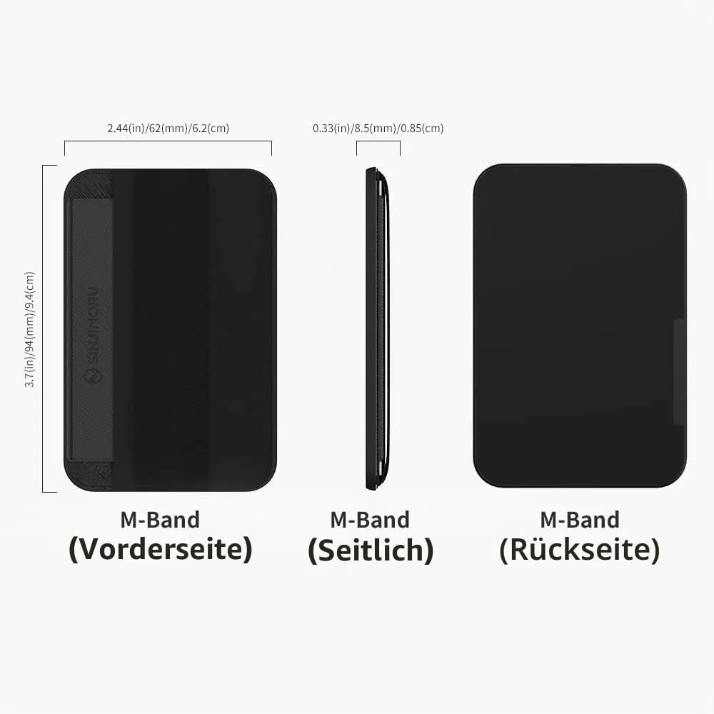 Sinjimoru Magnetischer Kartenhalter mit elastischem Fingerhalter, Handy Kartenetui mit weichem Band kompatibel mit MagSafe Wallet für iPhone 17, 16, 15, 14 & 13 Reihe. M-Band Schwarz