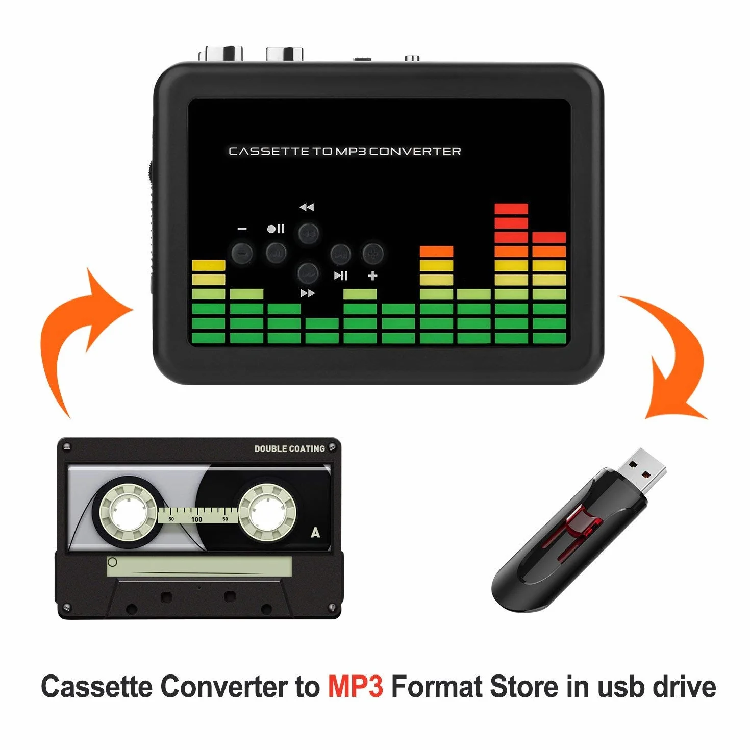 Tragbare Kassettenspieler, Digital USB Audio Musik/Kassette zu MP3 Konverter, Kassettenrekorder direkt auf USB-Flash-Laufwerk speichern/Kein PC erforderlich