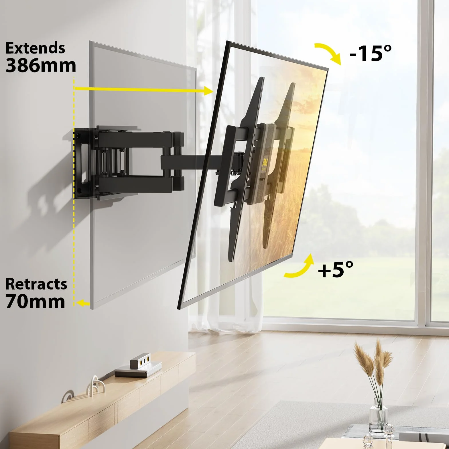 Alphamount TV Wandhalterung Schwenkbar für 37-80 Zoll Fernseher, Neigbar Ausfahren Wandhalterung Fernseher, TV Halterung Max Gewicht 45kg, VESA 200x100 zu 600x400mm