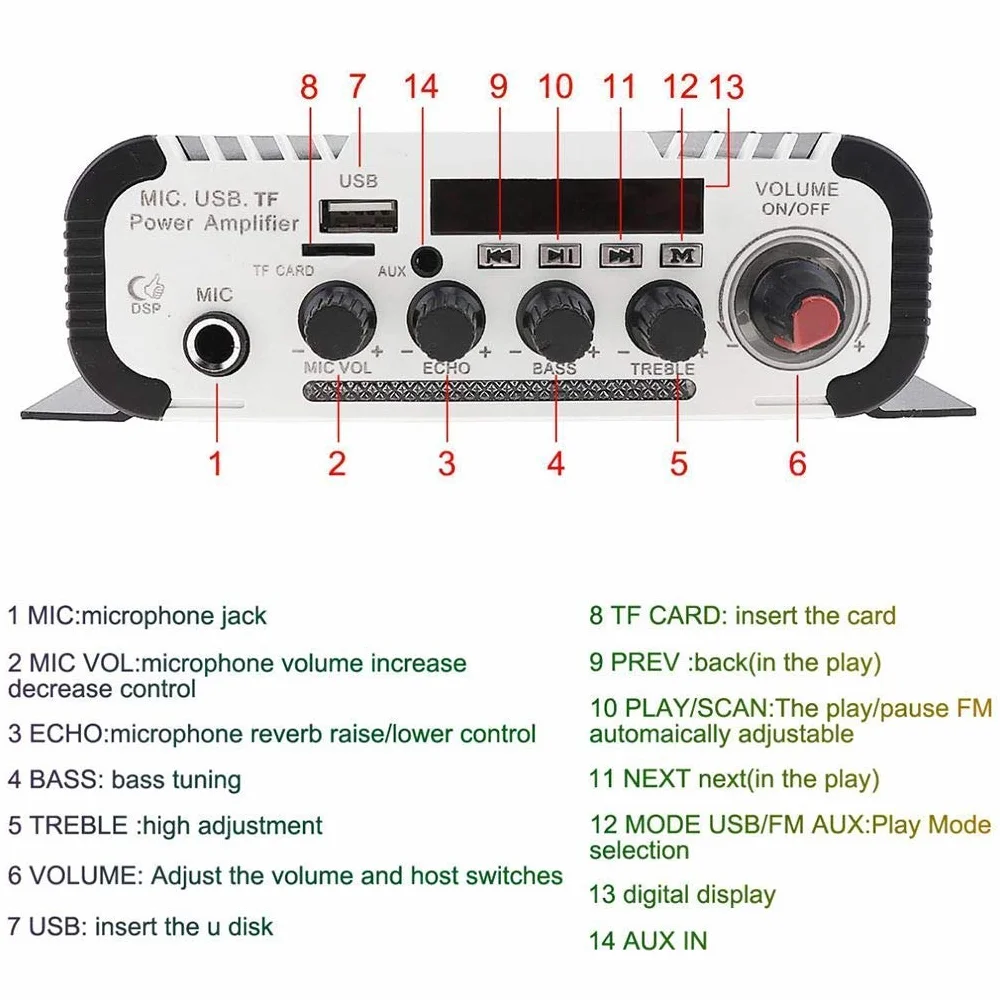 DollaTek Kentiger HY-V11 2CH Hi-Fi Bluetooth Auto Audio Verstärker FM Stereo Radio Player Unterstützung USB DVD MP3 Eingang für Auto Motorrad
