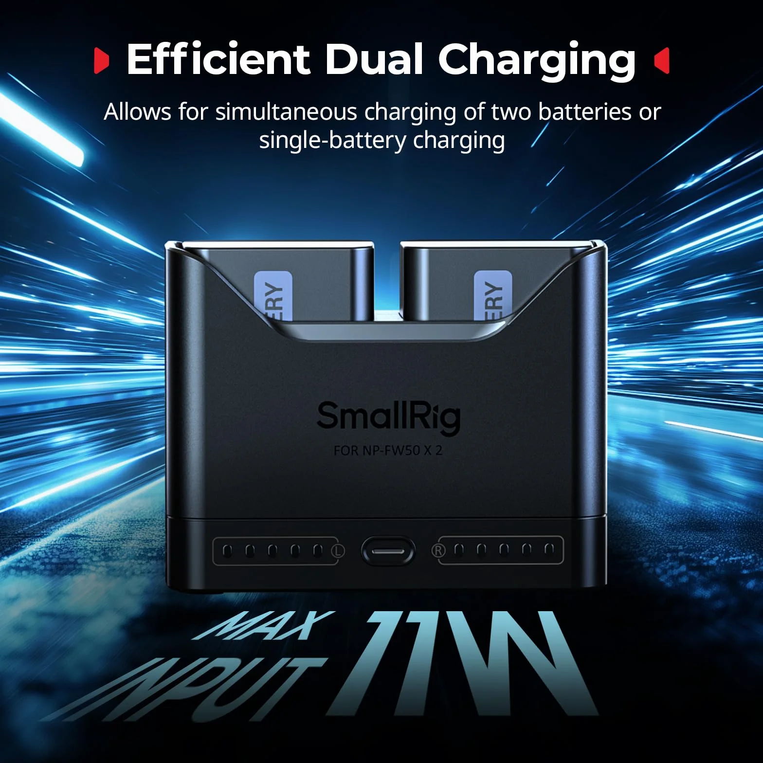 SMALLRIG NP-FW50 Kamera-Akkuset für Sony, 11W-Doppel-Ladegerät mit 1030mAh-Akkus, Vollständig für Sony A6000, A6100, A6300, A6400, ZV-E10, A7, A7S, A7R, A7SII, A7RII, A5000, A5100, ILCE-QX1-5488