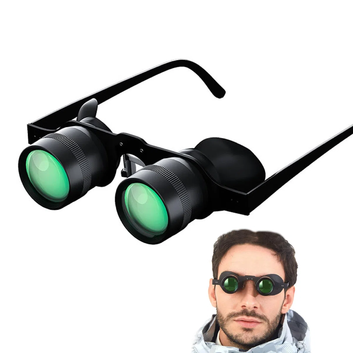 Kleines Fernglas, Fernglas Brille, tragbar, freihändiges Fernglas, Teleskop, 10 Fach Zoom Brille für Outdoor Angeln