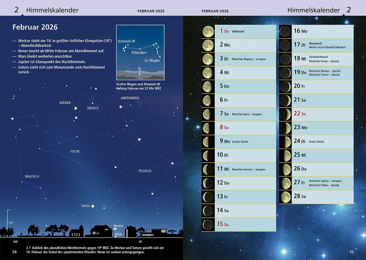 Kosmos Himmelsjahr 2026: Sonne, Mond und Sterne im Jahreslauf -- Das Astronomie-Jahrbuch Nr. 1 mit Astrokalender für unterwegs in der Kosmos-Plus-App