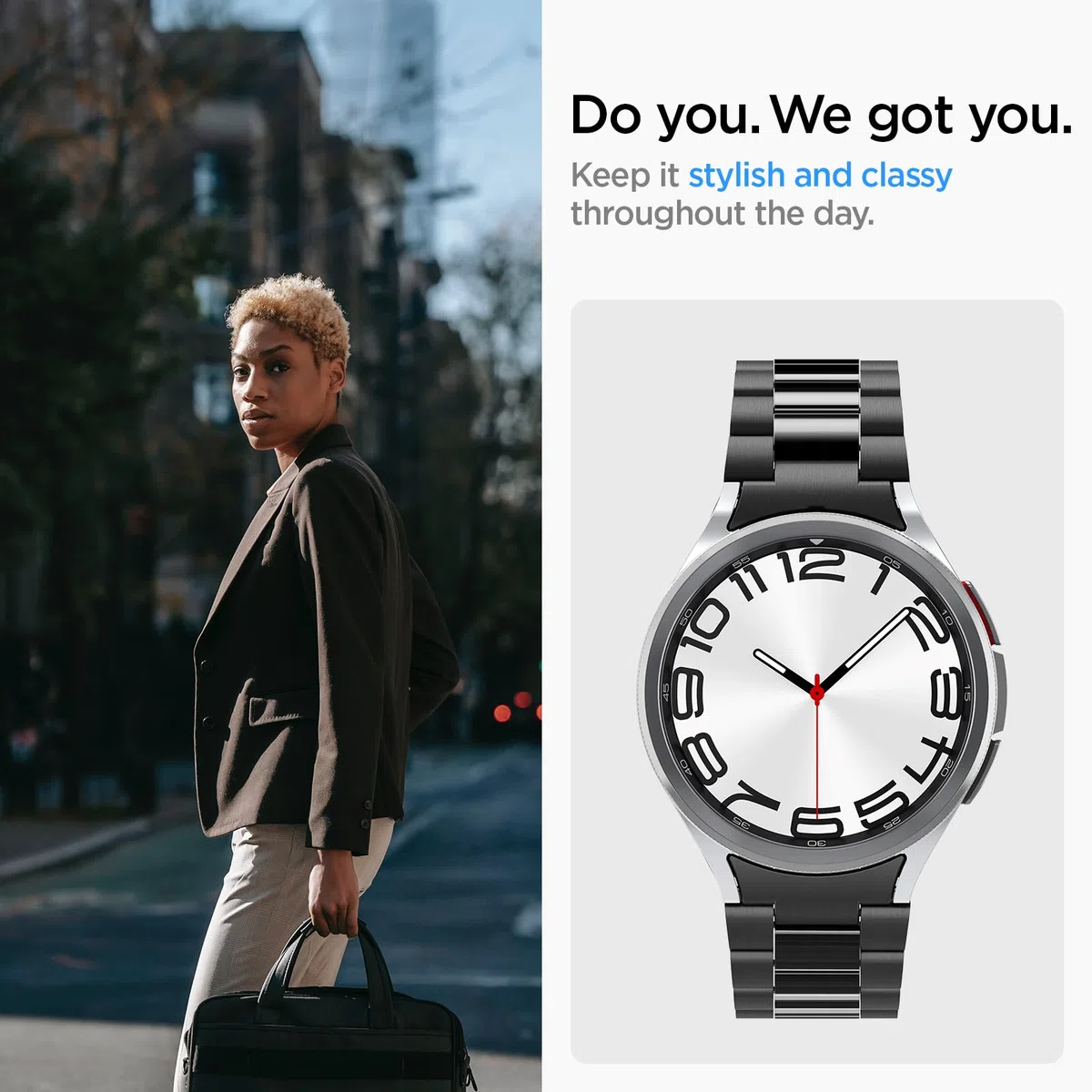 Spigen Modern Fit Metall 316L Armband Kompatibel mit Samsung Galaxy Watch 6 Classic 47mm (2023) Edelstahl - Schwarz