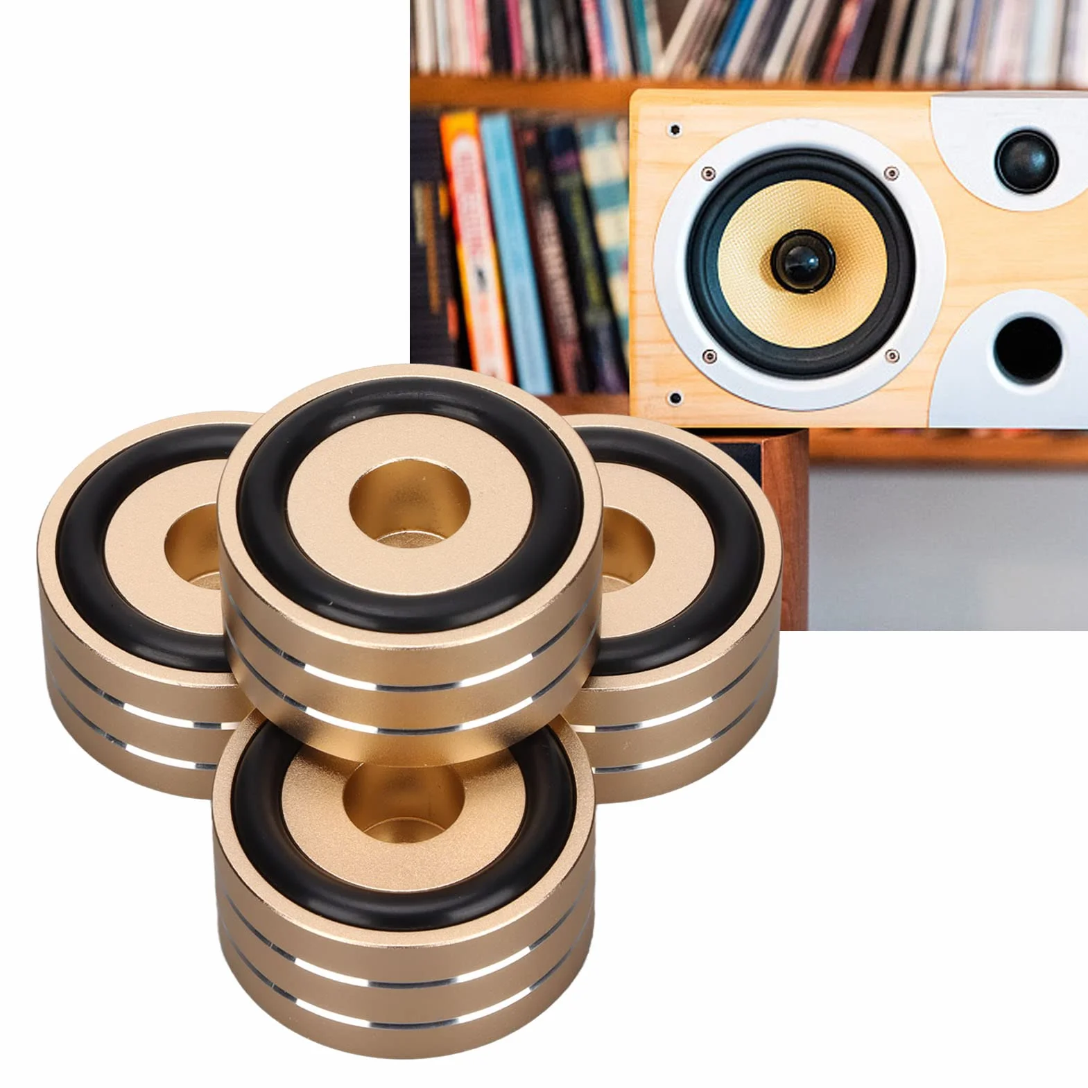Lautsprecher-Isolations-Spike-Standfuß, 4 Stück 40 X 20 Mm Aluminium-Lautsprecher-Isolationsfüße, rutschfeste Gummi-HiFi-Plattenspieler-Isolationsfüße, für DAC-Verstärker-Recorder-Meter(Gold)